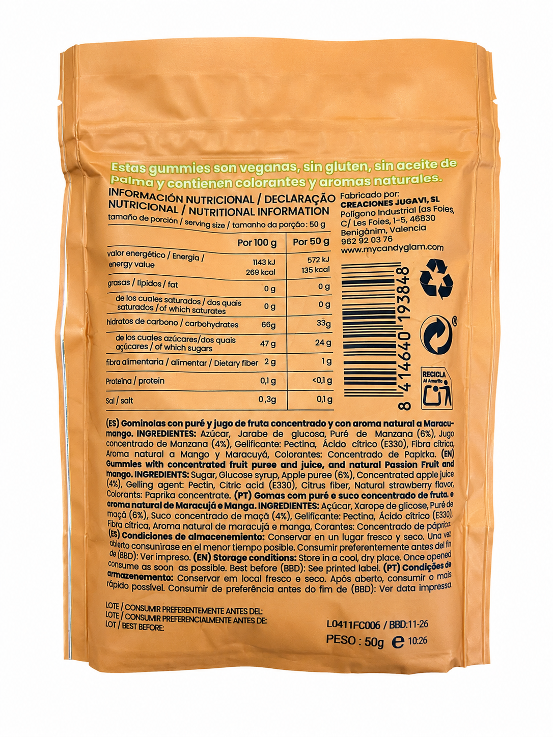 Gummies Veganas Sabor Mango Y Maracuyá Pack 14 Bolsas - Snack Dulce Natural Sin Gluten_4