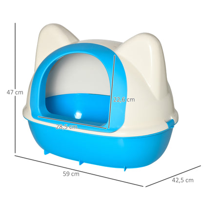 Pawhut Arenero Gatos Con Orificio De Entrada Y Pala 59x42,5x47 Cm Blanco Y Azul_2