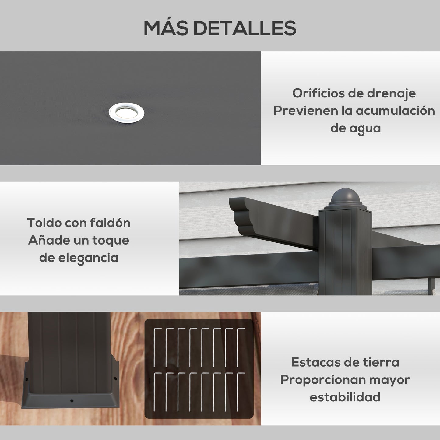 Outsunny Pérgola Con Techo Retráctil 4x3 M Estructura De Aluminio Gris_5