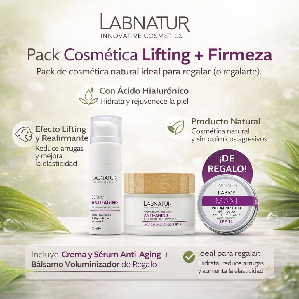 Pack Lifting + Firmeza Labnatur | Sérum y Crema Facial + Bálsamo Voluminizador de Regalo | Ácido Hialurónico_1