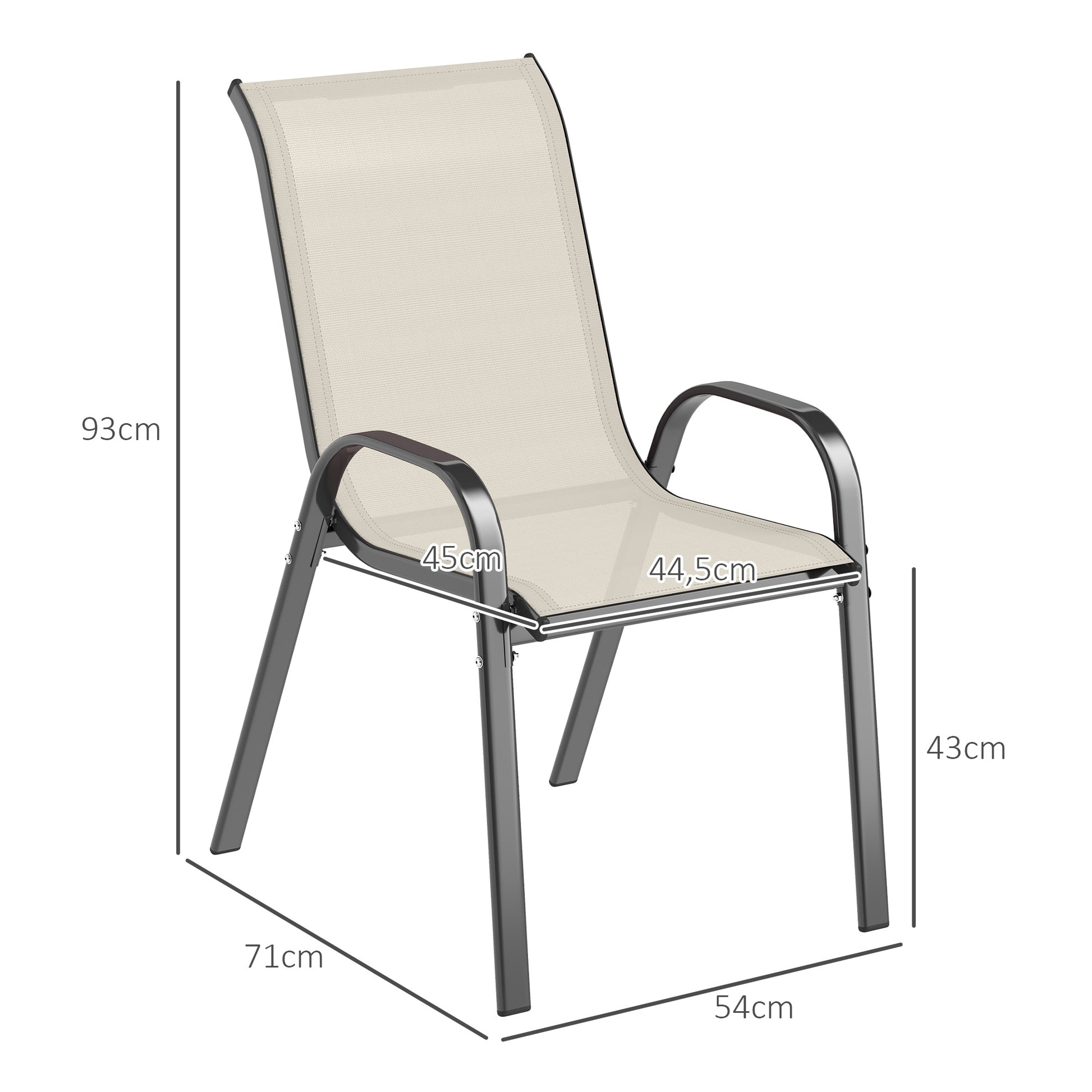 Outsunny Juego De 4 Sillas Jardín Exterior Apilables 54x71x93 Cm Beige Y Negro_2