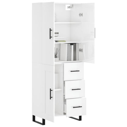 Aparador Alto Madera Contrachapada Blanco Brillo 69,5x34x180 Cm_2