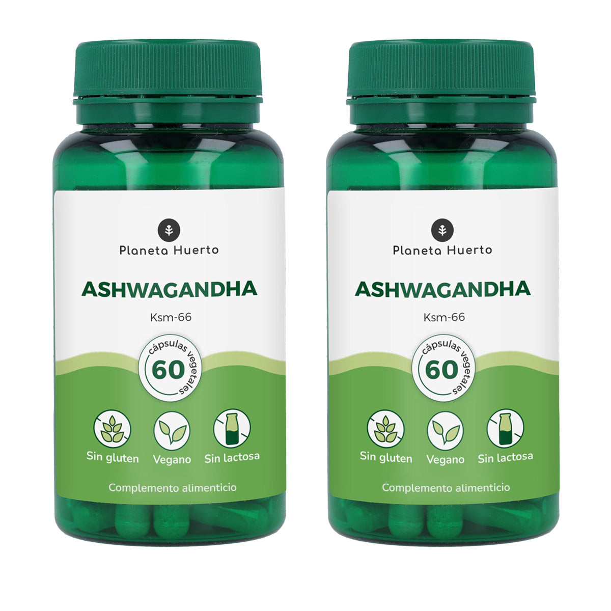Embalagem de 2 cápsulas Ashwagandha KSM-66 Orchard Planet 60 cápsulas