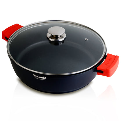Batería Cocina Inducción 5 Piezas, Aluminio Sin Pfoa, Set Cazuelas+tapa, Asas Silicona, Espesor 5mm Wecook Ecostone, Negro_2
