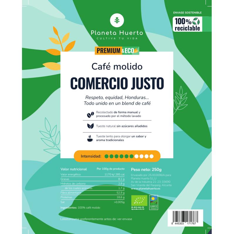 Café moído Eco Honduras comércio justo Planeta Huerto 250 g