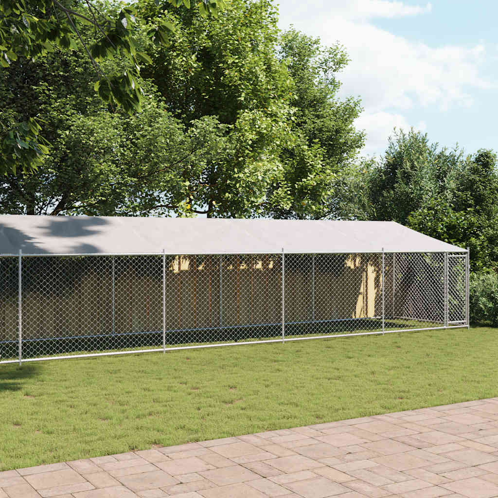 Jaula De Perros Techo Y Puerta Acero Galvanizado Gris 12x2x2 M_2