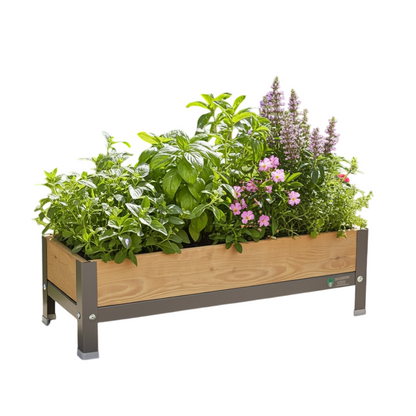 Mi Huerto Urban Jardinera Elevada Madera Con Bandeja Recoge Aguas | Estructura Metálica |gris | 90x30x26cm_0