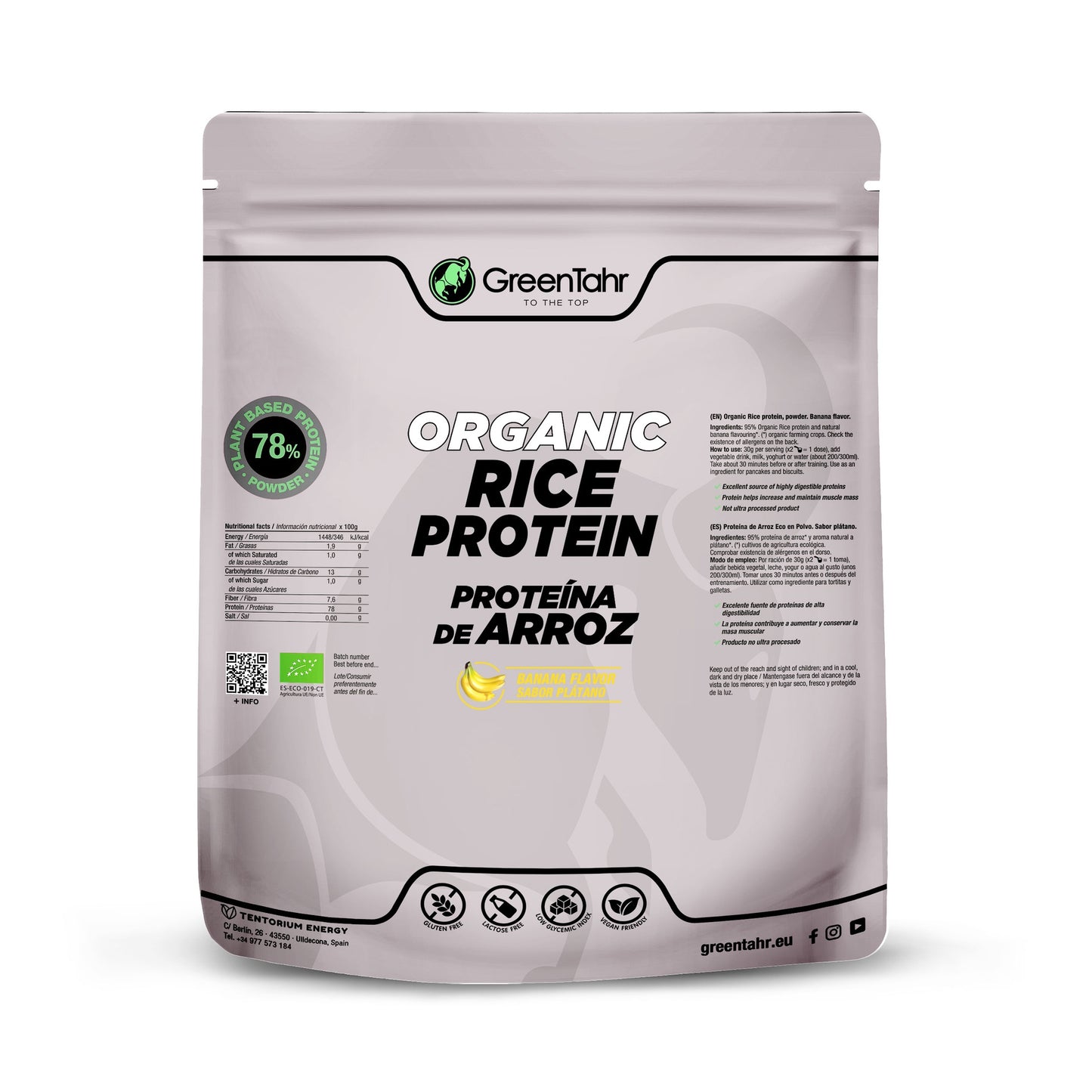 Proteína de arroz ECO sabor banana Green Tahr 750g