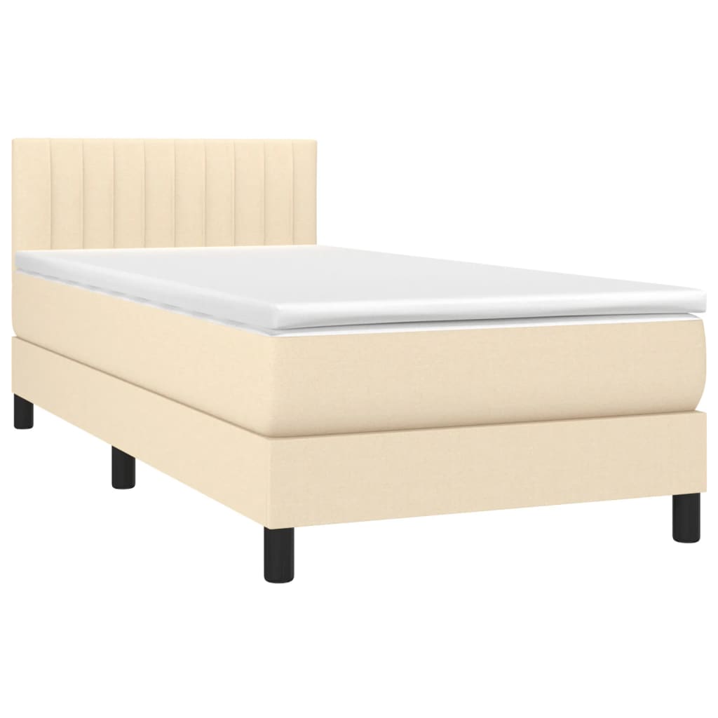Cama Box Spring Colchón Y Luces Led Tela Crema 80x200 Cm / Vetonek_1