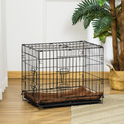 Pawhut Jaula De Metal Para Perros Plegable 60x43x49,5 Cm 2 Puertas Bandeja Cojín_1