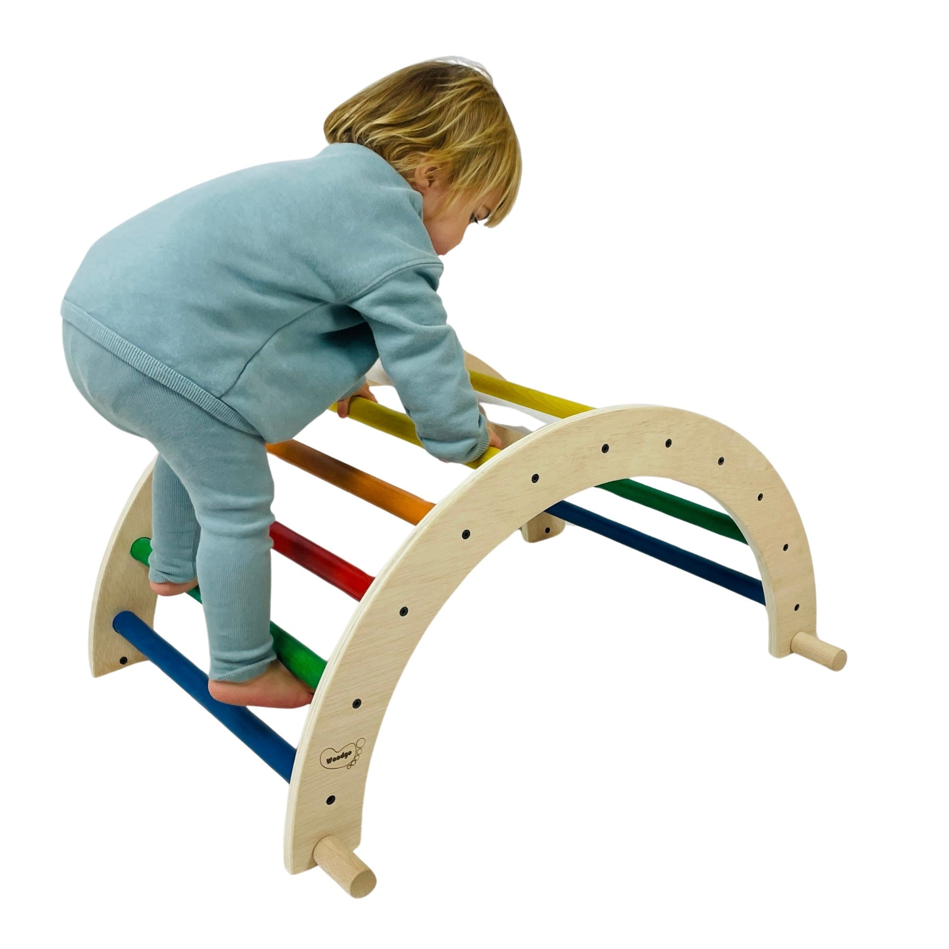Arco De Aprendizaje Metodología Pikler En Color De Madera + Rampa Presas. Med: 80 X 50 X 40 Cm. Arco Esco01 . Woodgo._3