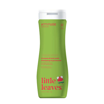 Champô e Sabonete Líquido Corporal 2 em 1 Super Leaves Kids Melancia e Coco Attitude 473ml