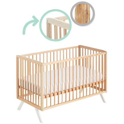 Cuna Colecho De Bebé Koala Estilo Nórdico Natural 120x60cm Madera De Haya Convertible En Cama Con Barandillas Blancas_3