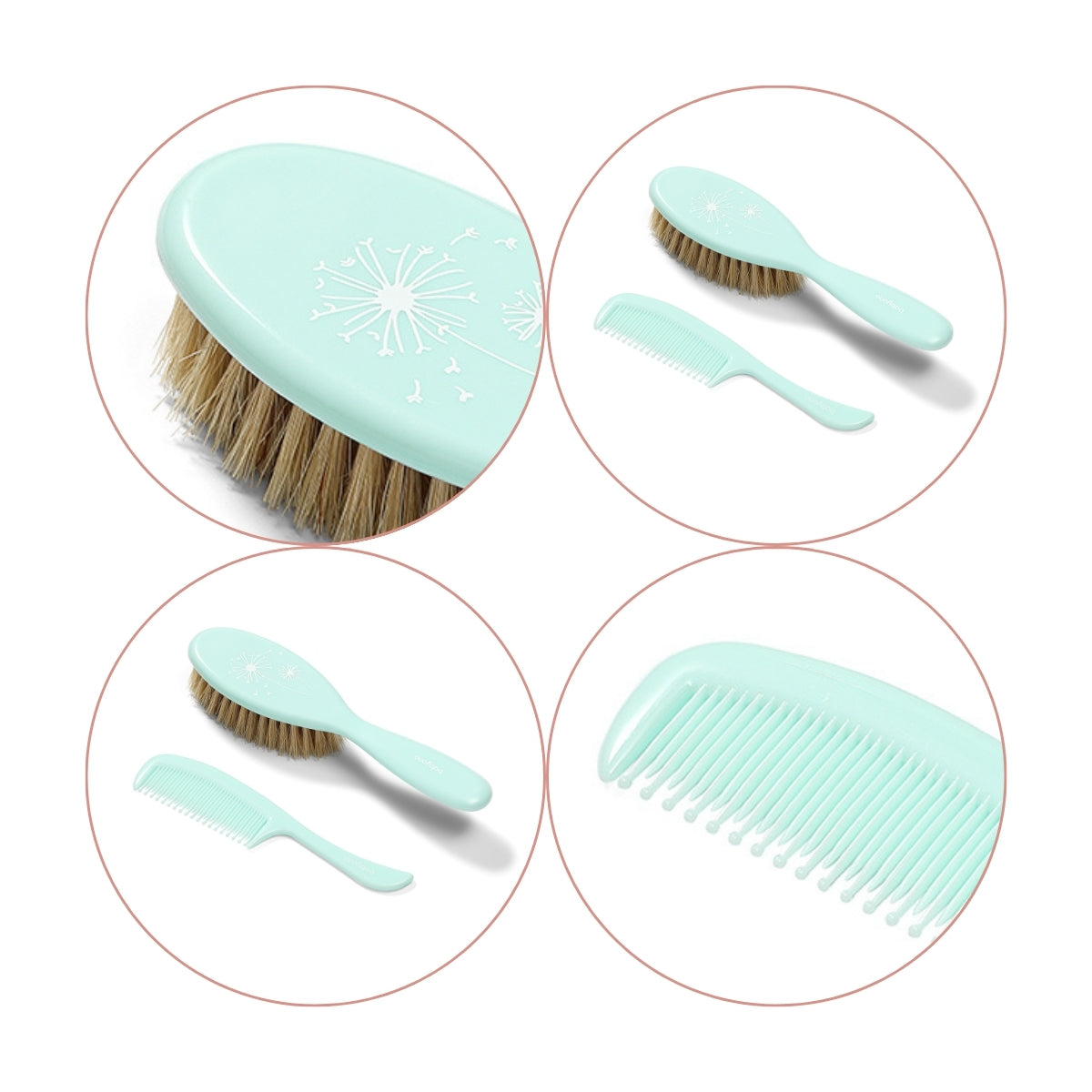 Set Cepillo Y Peine Con Cerdas Naturales Extra Suaves Mint_1