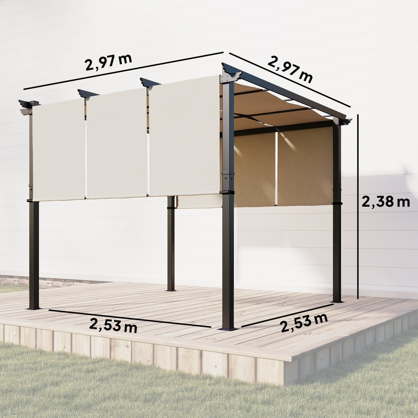 Outsunny Pérgola De Jardín 3x3 M Con Techo Retráctil Marco De Acero Beige_2