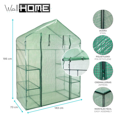 Well Home Invernadero Con Marco Metálico De 143x73x195cm Con Cubierte Pe En Color Verde_1