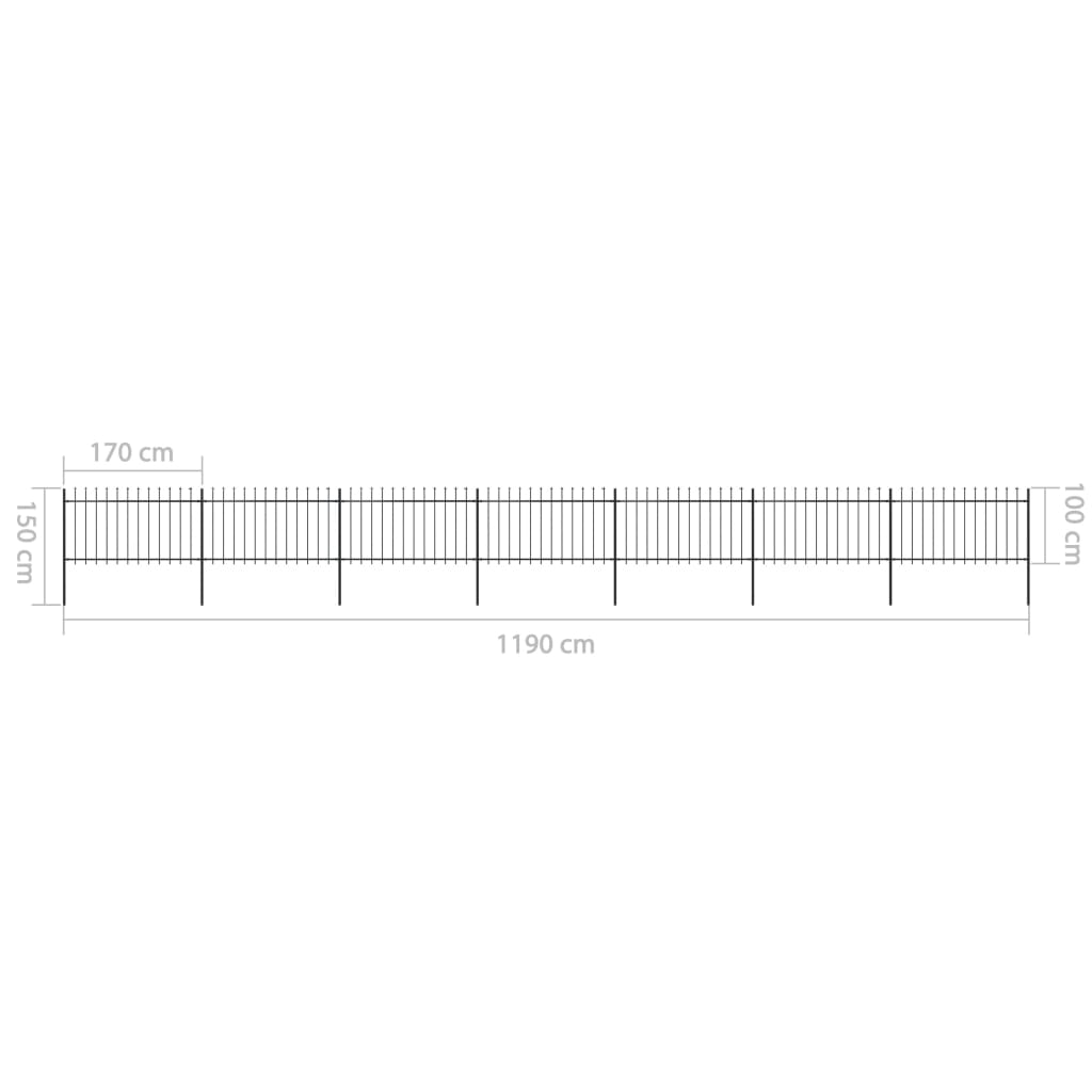 Valla De Jardín Con Puntas De Lanza Acero Negro 11,9x1 M / Vetonek_1