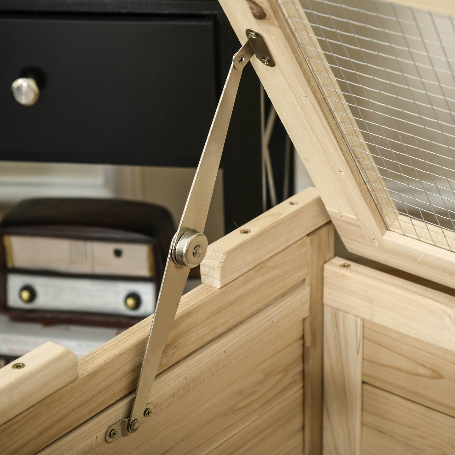 Pawhut Jaula De Madera Para Hámster Ratones Con 2 Escondites Techo Abatible_3