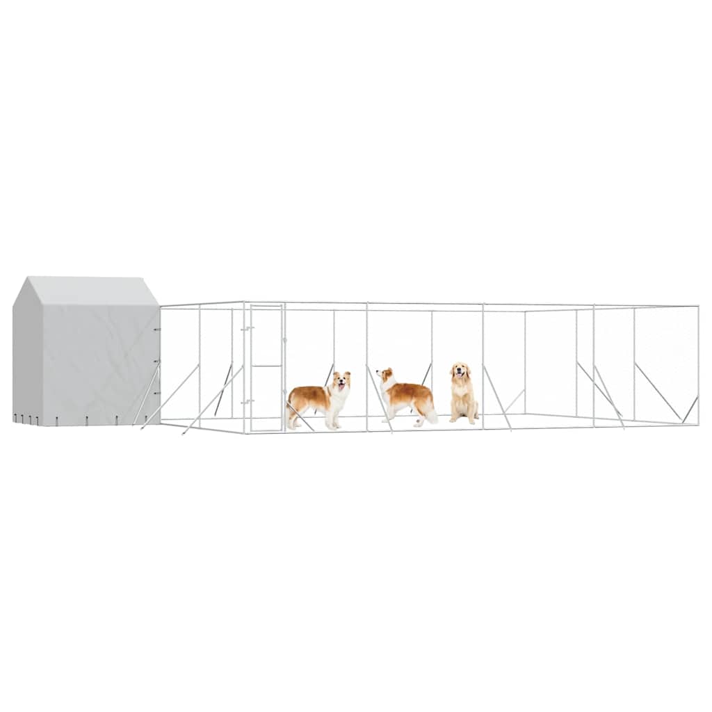 Perrera De Exterior Con Toldo Acero Galvanizado Plata 10x6x2,5m_2