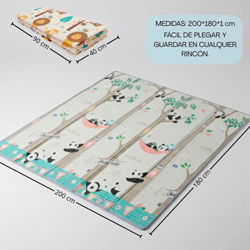 Bathby | Alfombra Plegable Para Bebé 200 × 180 Cm, Reversible Pandas/bosque_4