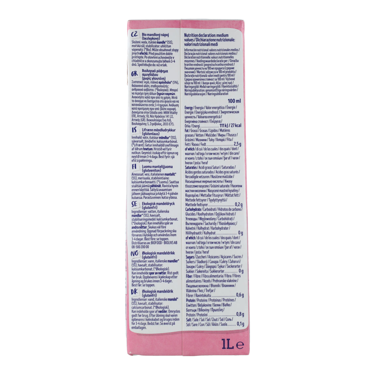 Pack 6x Bebida de Almendras Sin Azúcar Bio Isola Bio 1 L