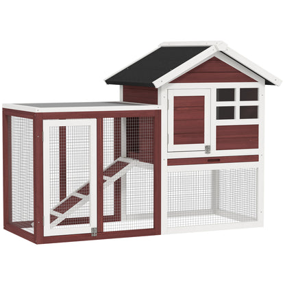 Pawhut Conejera De Madera Con Zona Abierta Y Rampa 123,5x62,6x92,5 Cm Marrón_0