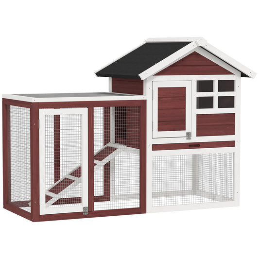 Pawhut Conejera De Madera Con Zona Abierta Y Rampa 123,5x62,6x92,5 Cm Marrón_0