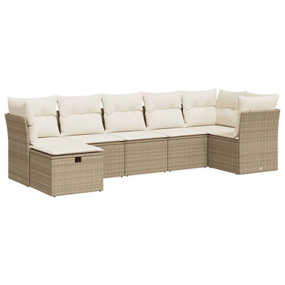 Set Sofás De Jardín 7 Piezas Y Cojines Ratán Sintético Beige / Vetonek_2
