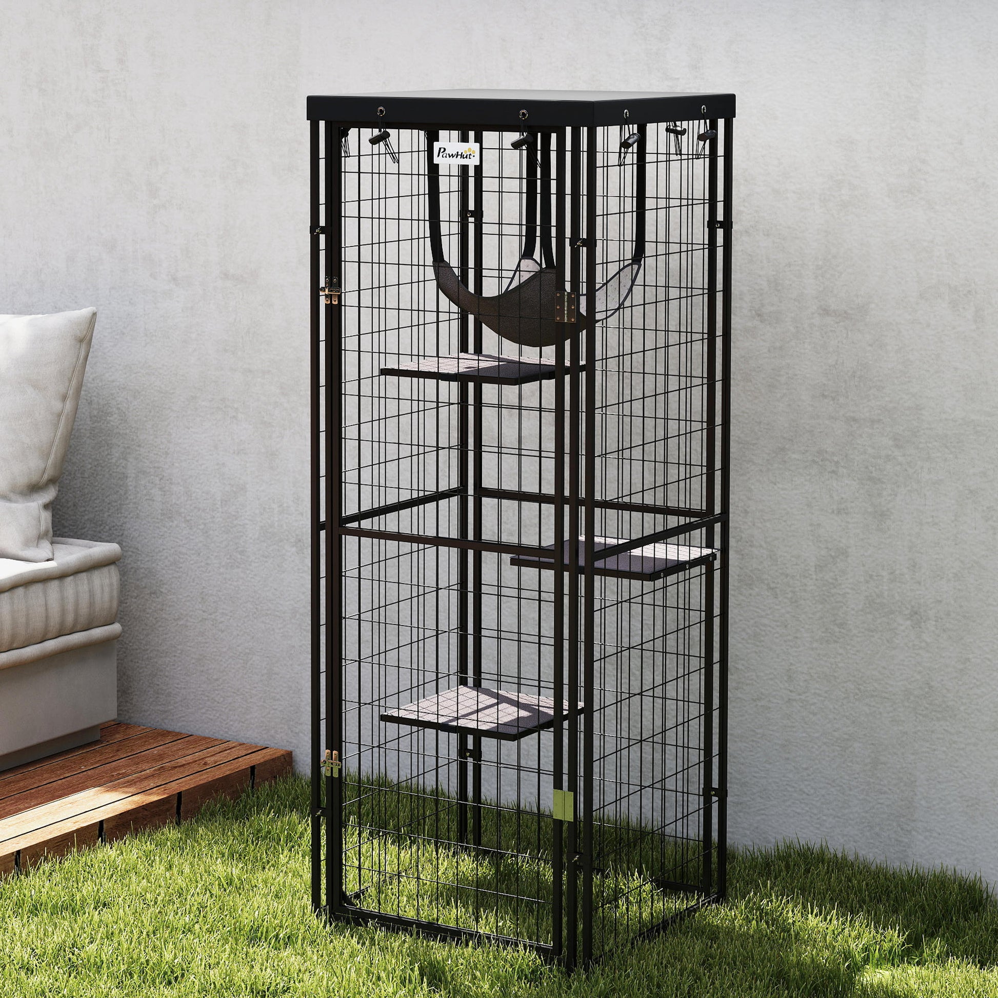 Pawhut Jaula Para Gatos Para Exterior E Interior Con Cubierta Impermeable Negro_3