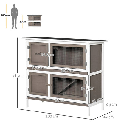Pawhut Conejera De Madera 100x47x91 Cm Con Techo Asfáltico Puertas Con Pestillo_2