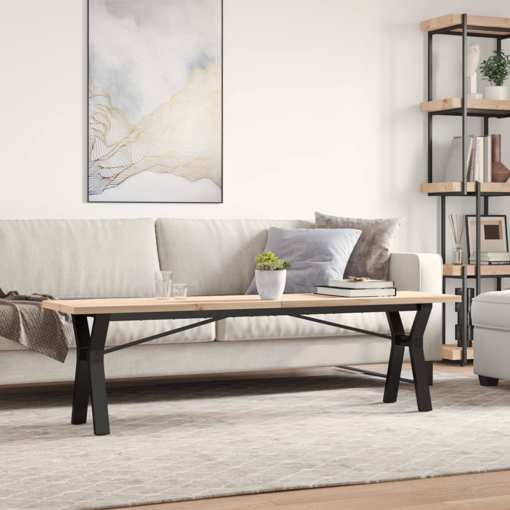 Mesa De Centro Marco Y Madera Maciza Pino Y Acero 160x40x45,5cm_1