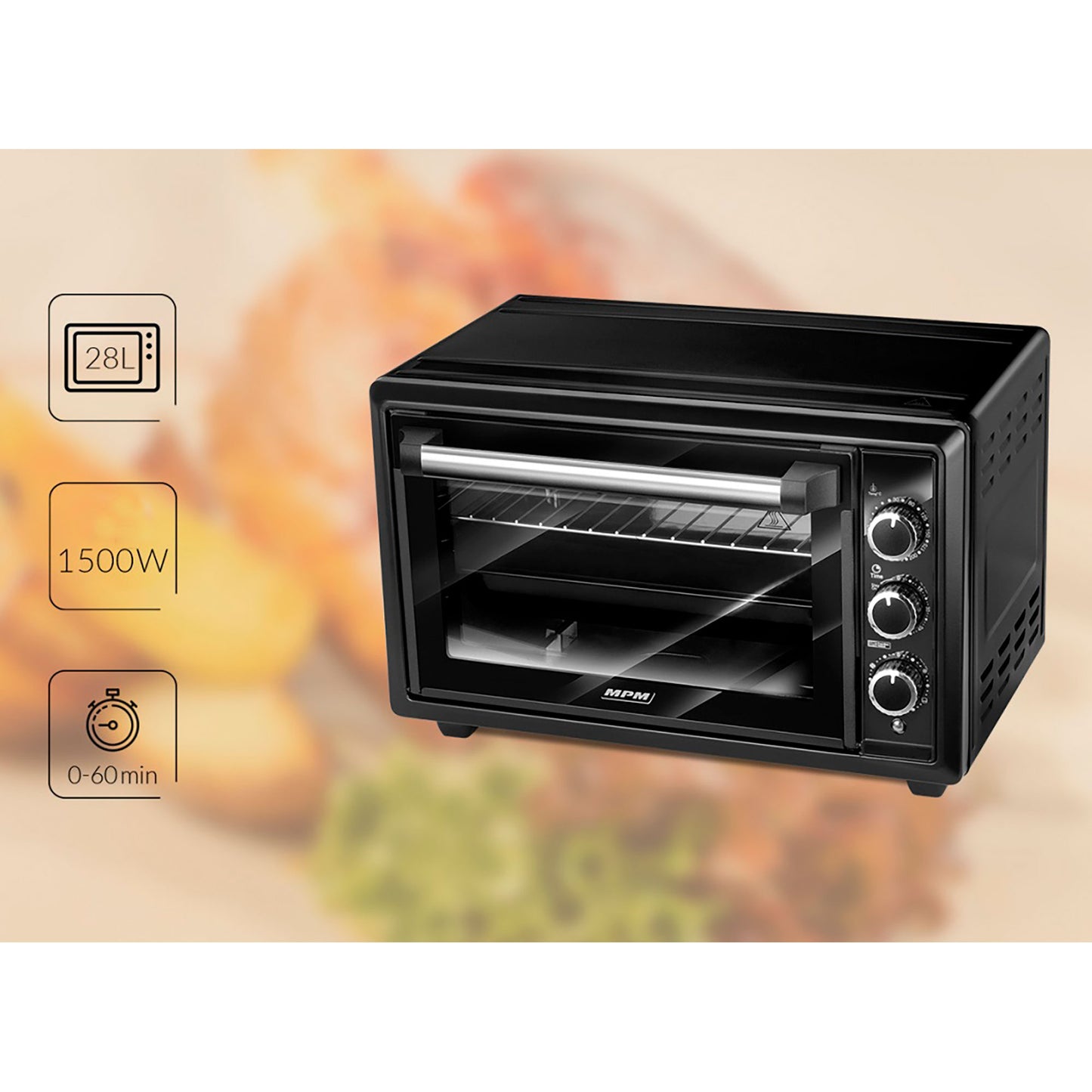 Horno Eléctrico Convección 28 Litros, Sobremesa, Temporizador, Ajuste Temperatura 6 Modos Calor Mpm Mpe-28/t 1500w_2