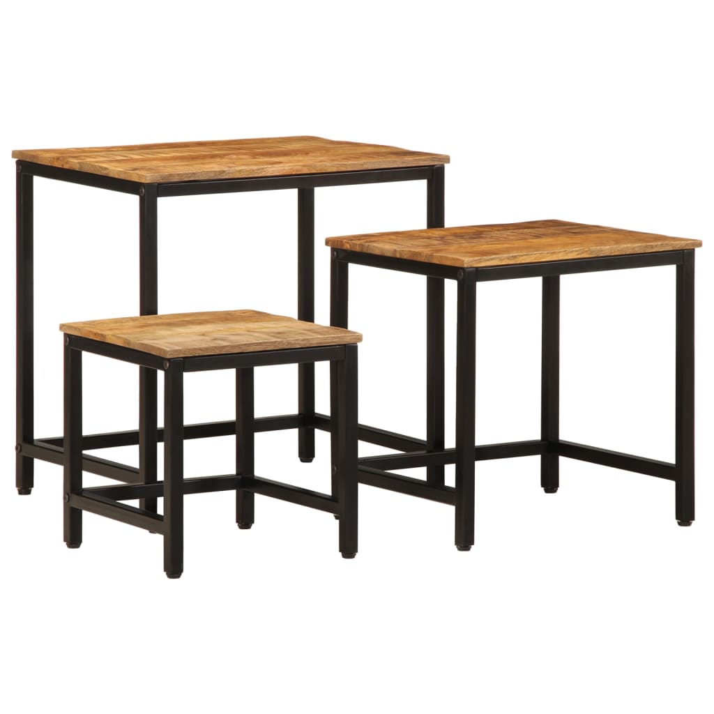 Mesas Apilables 3 Piezas Madera Maciza De Mango Rugosa_1