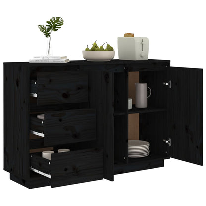 Aparador De Madera Maciza De Pino Negro 111x34x75 Cm_3