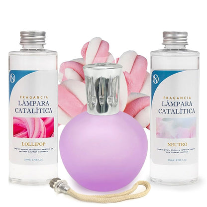 Pack Ahorro Lámpara Catalítica Fucsia Mate + Fragancia Lollipop 500ml + Limpiador Neutro 200ml + Mecha Repuesto_0
