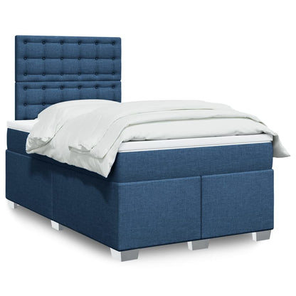 Cama Box Spring Con Colchón Tela Azul 120x200 Cm / Vetonek_3