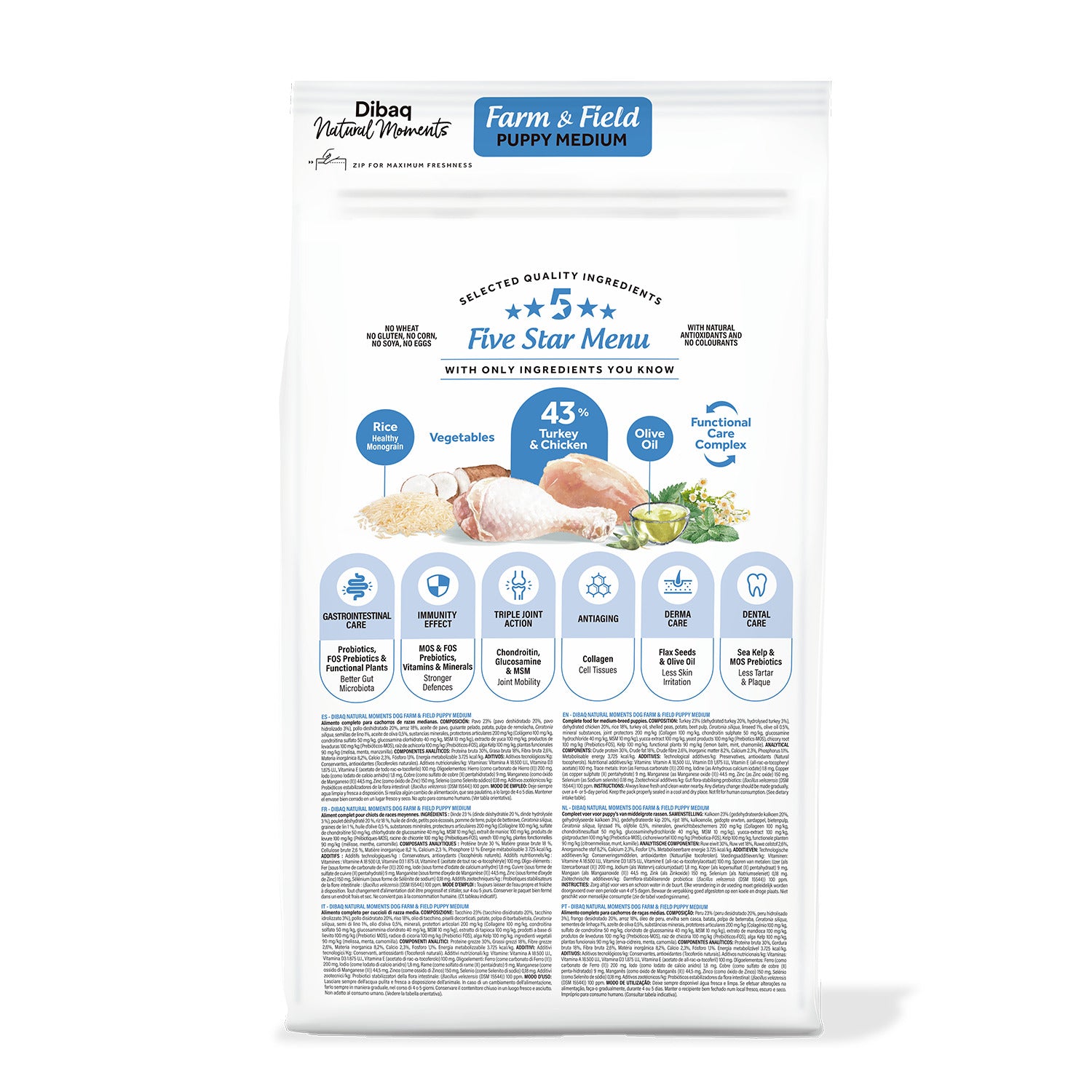 Dibaq Natural Moments 5 Star Pavo Y Pollo Cachorro Razas Medianas 2 Kg_1