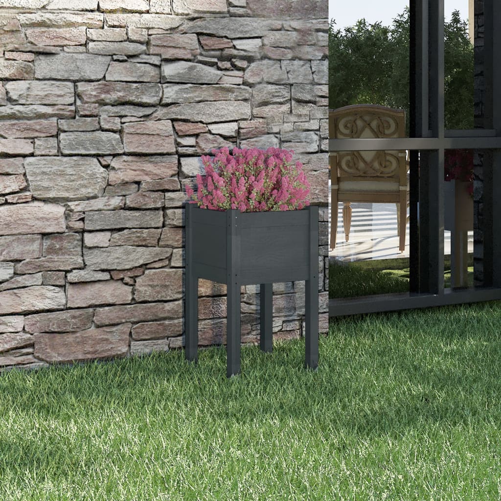 Jardinera De Madera Maciza De Pino Gris 40x40x70 Cm_1