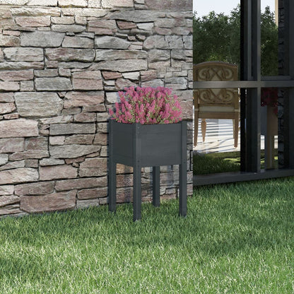 Jardinera De Madera Maciza De Pino Gris 40x40x70 Cm_1