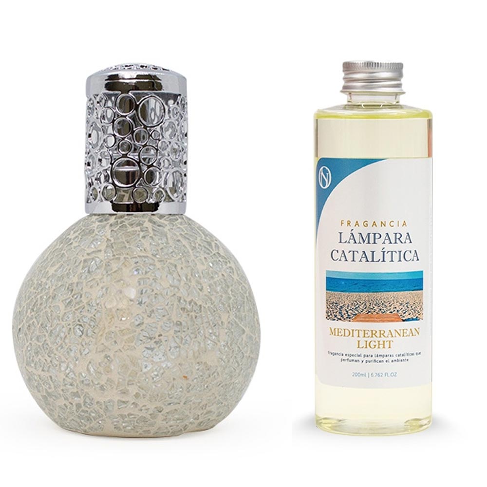 Lámpara Catalítica Mosaico Blanco + Fragancia Mediterranean Light 200 Ml - Elimina Malos Olores, Impurezas Y Perfuma_0
