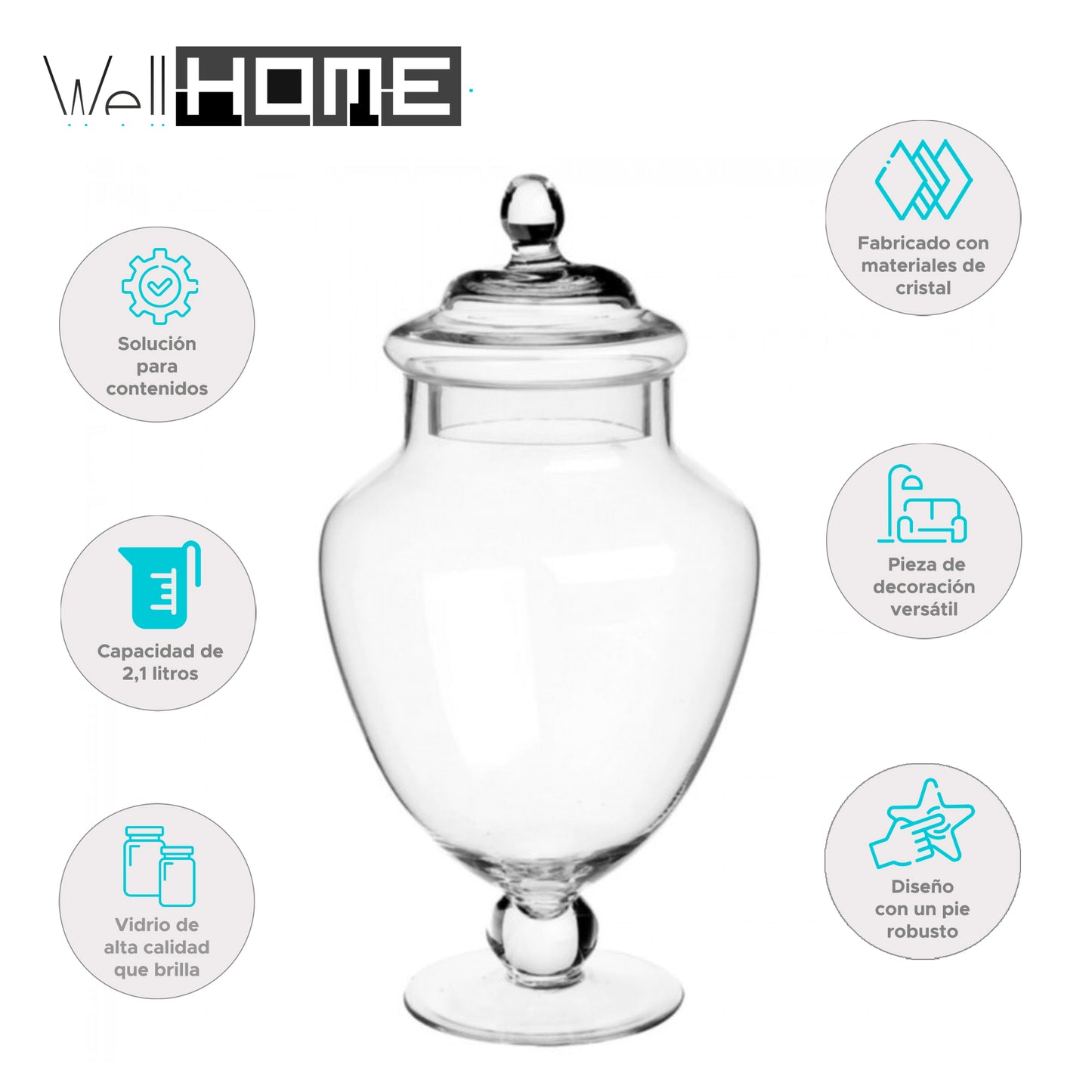 Wellhome - Tarro De Cristal Para Caramelos Con Pie 2,1l_1