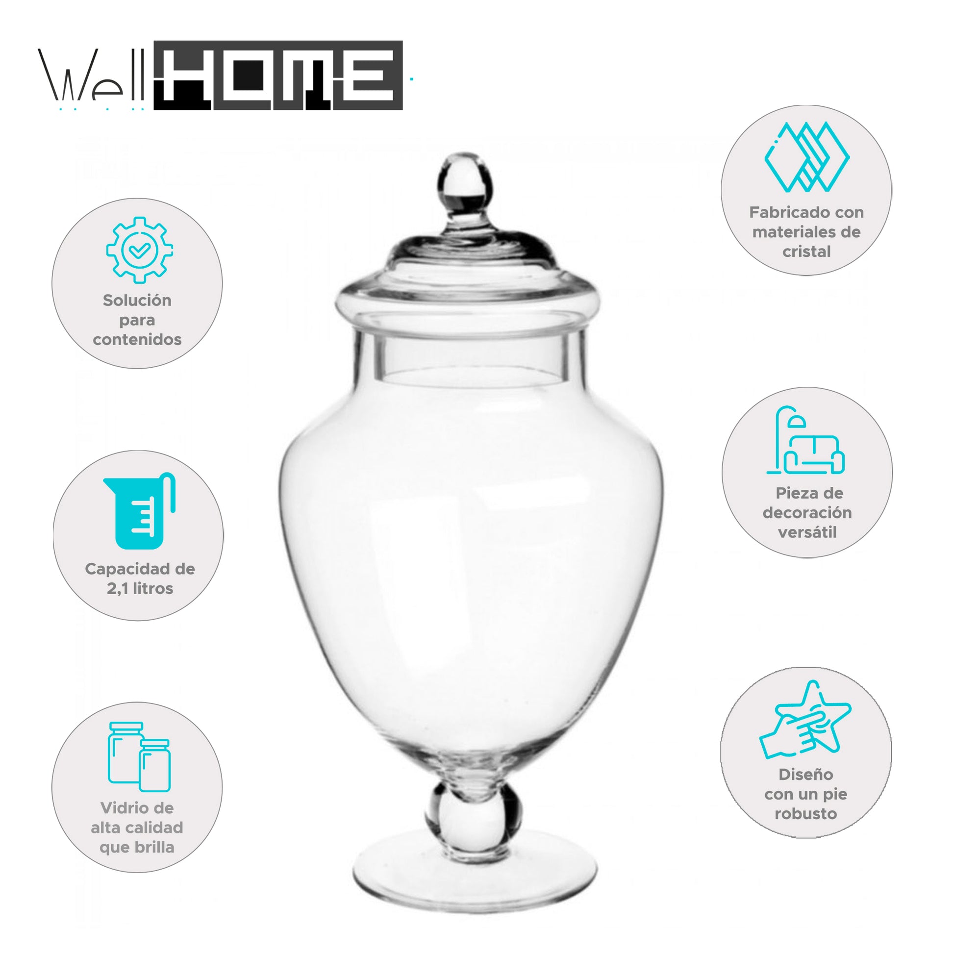 Wellhome - Tarro De Cristal Para Caramelos Con Pie 2,1l_1
