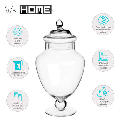 Wellhome - Tarro De Cristal Para Caramelos Con Pie 2,1l_1