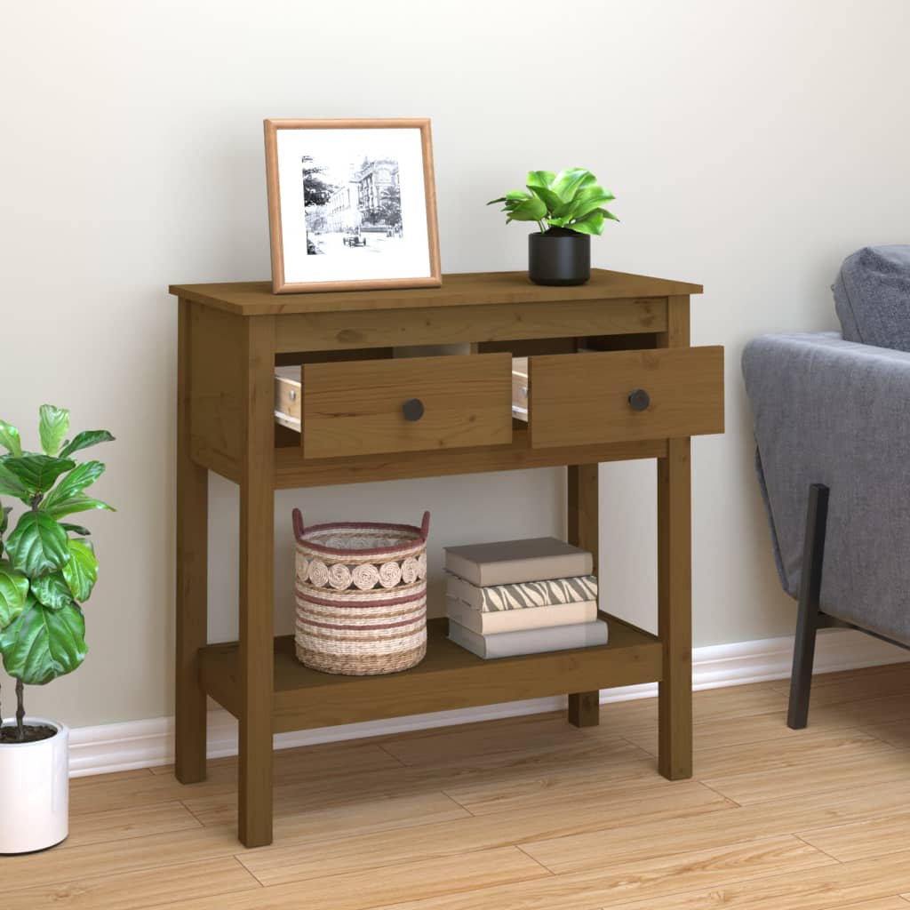 Mesa Consola De Madera Maciza De Pino Marrón Miel 75x35x75 Cm_1