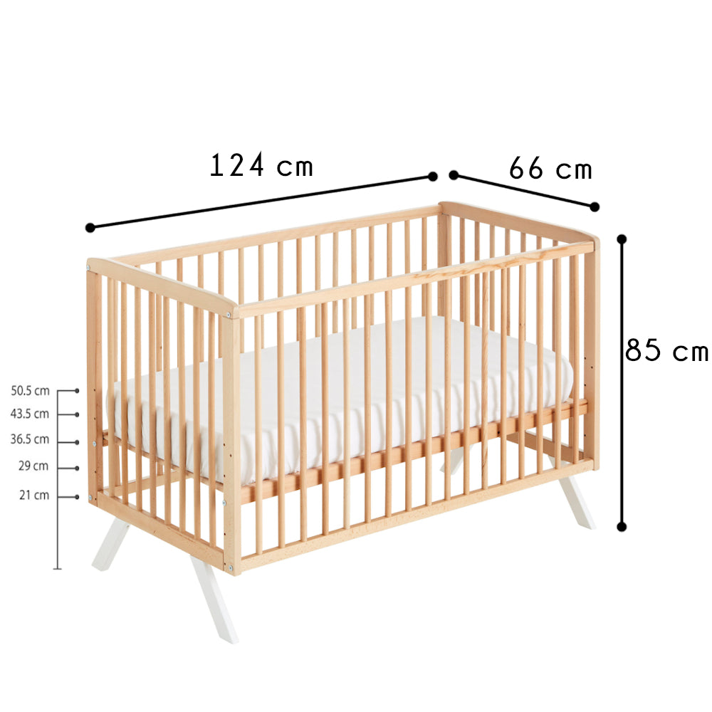 Cuna Colecho De Bebé Koala Estilo Nórdico Natural 120x60cm Madera De Haya Convertible En Cama Con Barandillas Blancas_2