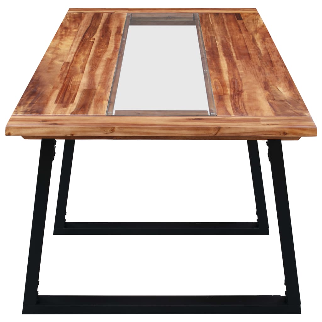 Mesa De Comedor De Madera Maciza De Acacia Y Vidrio 180x90x75cm_1