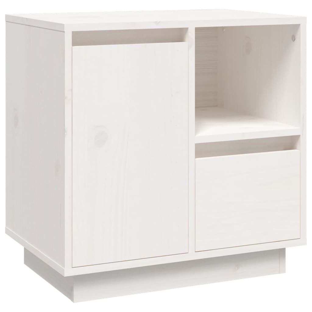 Mesita De Noche Madera Maciza De Pino Blanco 50x34x50 Cm_0