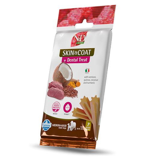 N&amp;D Quinoa Dental Treat para cães, pele e pelagem, raças de veado médio/máximo, 100g, 7 unidades