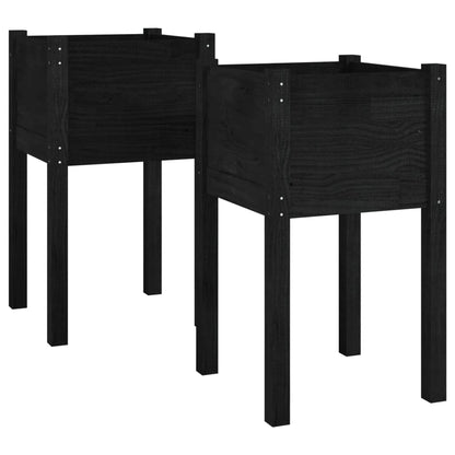 Jardineras 2 Unidades Madera Maciza De Pino Negro 40x40x70 Cm_0