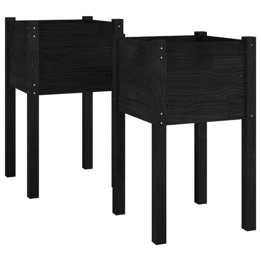 Jardineras 2 Unidades Madera Maciza De Pino Negro 40x40x70 Cm_0